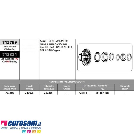 Mozzo ruota completo assale Saf generazione 06 freno a disco tipo B9 BA9 BI9 BL9 BIL9 BINL9 cuscinetti Oe quality