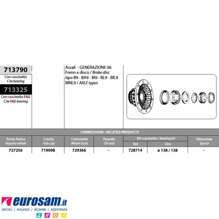 Mozzo ruota completo assale Saf generazione 06 freno a disco tipo B9 BA9 BI9 BL9 BIL9 BINL9