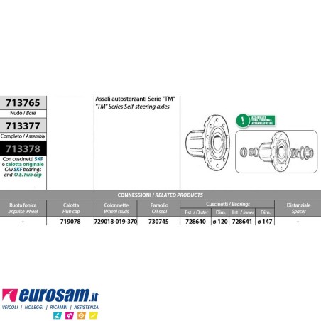 Mozzo ruota completo assale Meritor R.o.r. autosterzanti serie TM
