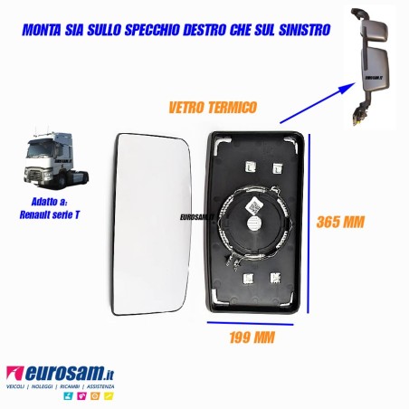 vetro specchio principale dx/sx renault serie t riscaldato 24v 365x199