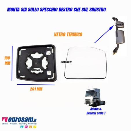 vetro specchio grandangolo dx/sx renault serie t riscaldato 24v 201x190