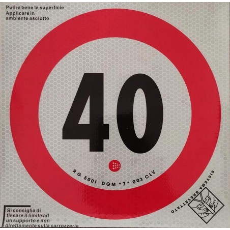 disco limite velocita' 40 km/h adesivo