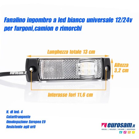 fanalino ingombro anteriore bianco led 12/24v catari