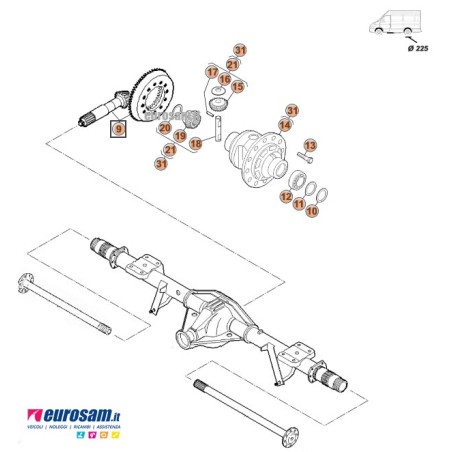Kit coppia conica satellite cuscinetto differenziale Iveco Daily 29L 35C 12x47