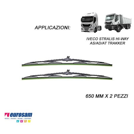 Coppia spazzole tergicristallo 650 mm Iveco Stralis Trakker Hi-Way S-way Astra HD9