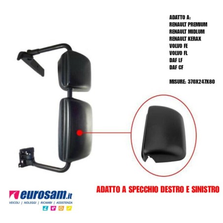 Calotta Specchio Retrovisore DX/SX per DAF LF e CF | Anche Euro 6 | 370x247mm | Nero