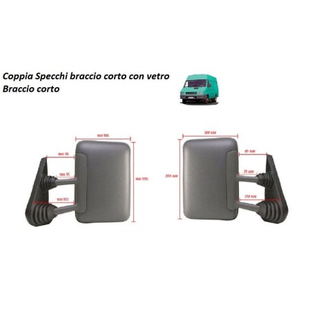 Außenspiegel Set (Rechts + Links) Kurzer Arm für Iveco Daily 1989-1999 | 90x280x180 mm