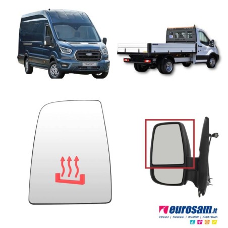 Vetro Specchio Superiore SX Termico per Ford Transit dal 2014 in poi | Lato Guida