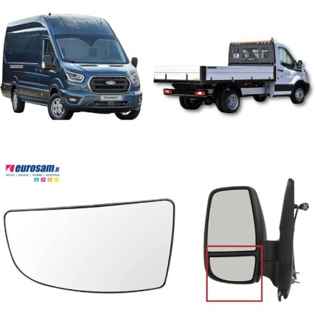 Vetro Grandangolo SX Specchio Retrovisore Inferiore per Ford Transit dal 2014 in poi