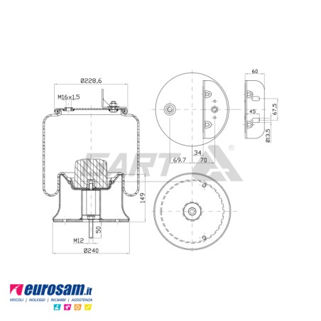 Soffietto GART OEQ Iveco Eurocargo 120E 140E | Cella Sospensione | Molla Aria | 504117415