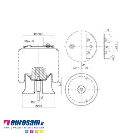Soffietto Sospensione Pneumatica Iveco Eurocargo | Molla ad Aria d278/t | 504117415