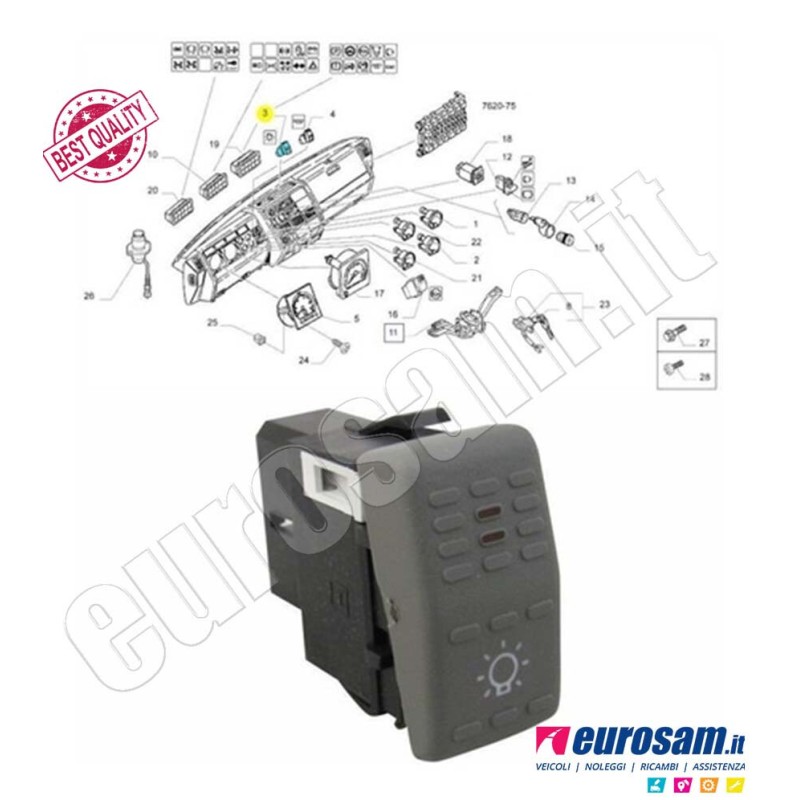 Exterior Light Switch for Iveco Eurocargo Eurotrakker Eurotech Eurostar | Headlight Button 4854433