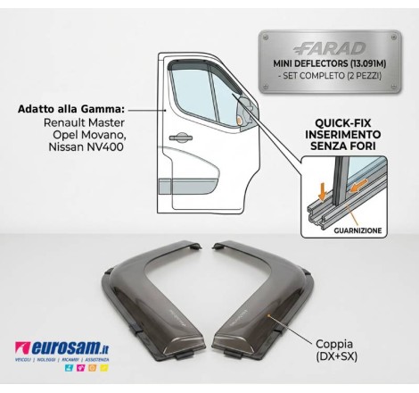 Coppia deflettori d'aria Farad 13.091M fumé per Renault Master, Opel Movano e Nissan NV400 dal 2010