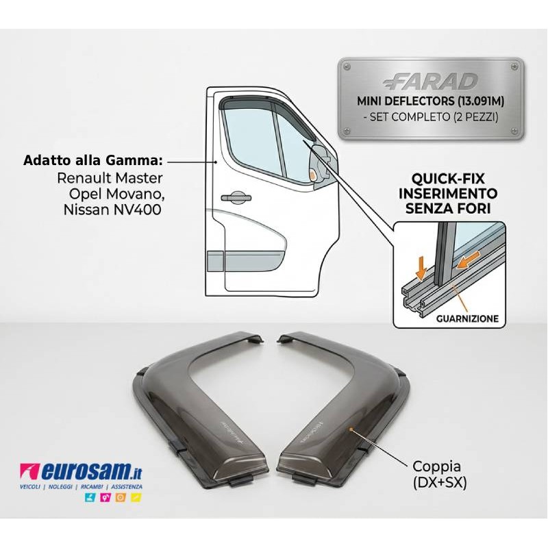 Coppia deflettori d'aria Farad 13.091M fumé per Renault Master, Opel Movano e Nissan NV400 dal 2010