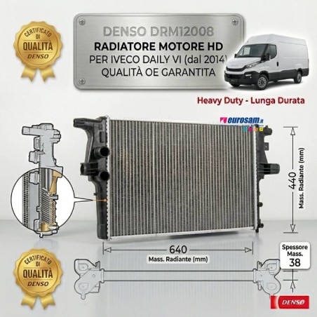 Radiatore Acqua Motore Denso per Iveco Daily VI (dal 2014) | 35S15, 35C15, 50C15 - 640x440mm