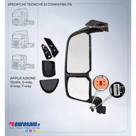 Braccio Specchio Sinistro (SX) Completo Tipo LUNGO Elettrico per Iveco S-Way, X-Way, T-Way