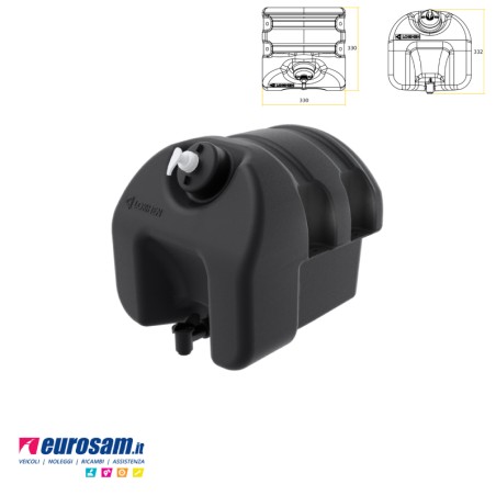 Tanica Acqua 18 Litri Lokhen Square Nera - Kit Completo Lavamani per Daily, Ducato, Isuzu