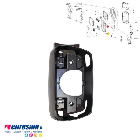 Supporto sede vetro specchio principale 245x390 mm Iveco Stralis Trakker