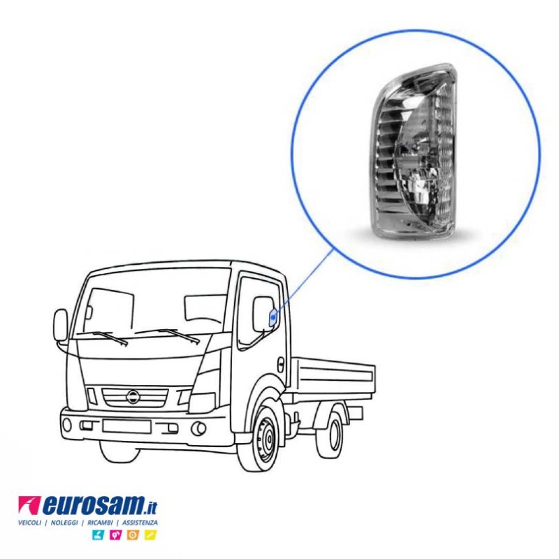 Fanalino freccia bianco sinistro specchietto Nissan Cabstar NT400 2013 150x80mm lato guida
