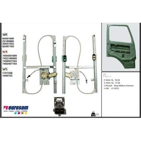 ALZAVETRO ELETTRICO SINISTRO RENAULT KERAX,MIDLUM,PREMIUM VOLVO FE,FL DAF LF45,LF55
