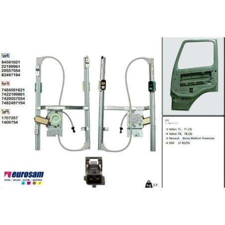 ALZAVETRO ELETTRICO DESTRO RENAULT KERAX,MIDLUM,PREMIUM VOLVO FE,FL DAF LF45,LF55